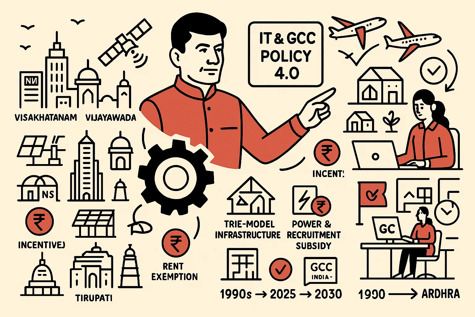 Andhra Pradesh's IT & GCC Policy 4.0 aims to attract MNCs with subsidies, infrastructure support, and incentives, strengthening India's position as a global GCC hub.