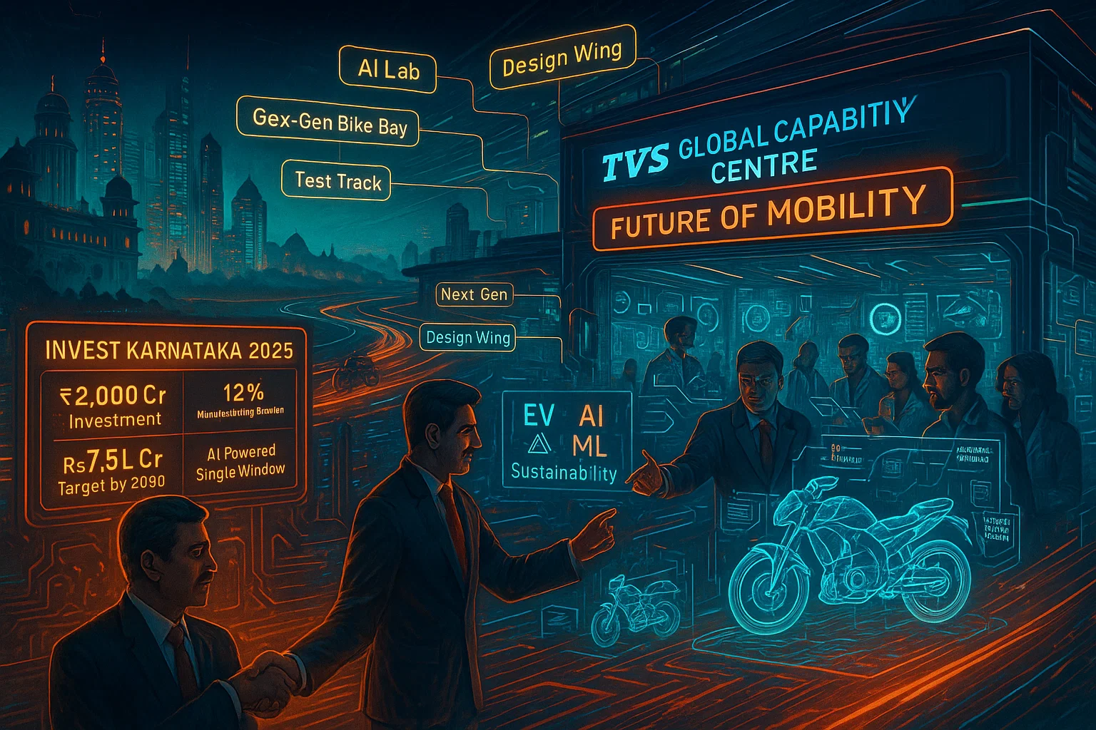 TVS Motor invests ₹2,000 crore in Karnataka for a GCC focused on R&D and innovation, boosting industrial growth, exports, and Karnataka’s investment-friendly ecosystem.