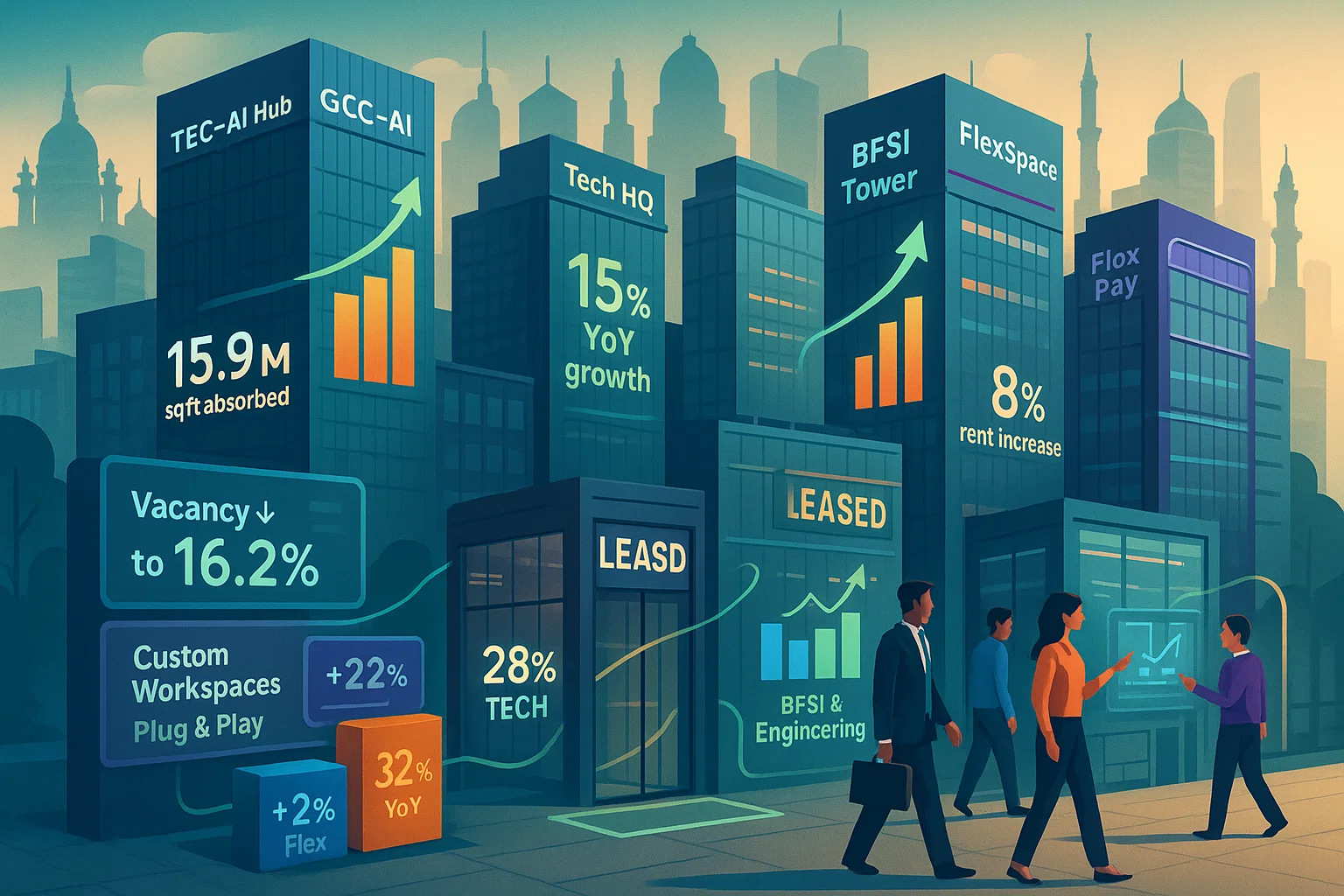 India's office market witnessed a robust 15% year-on-year growth in Q1 2025, with gross absorption reaching 15.9 million square feet across the top seven markets, according to a report by Colliers.