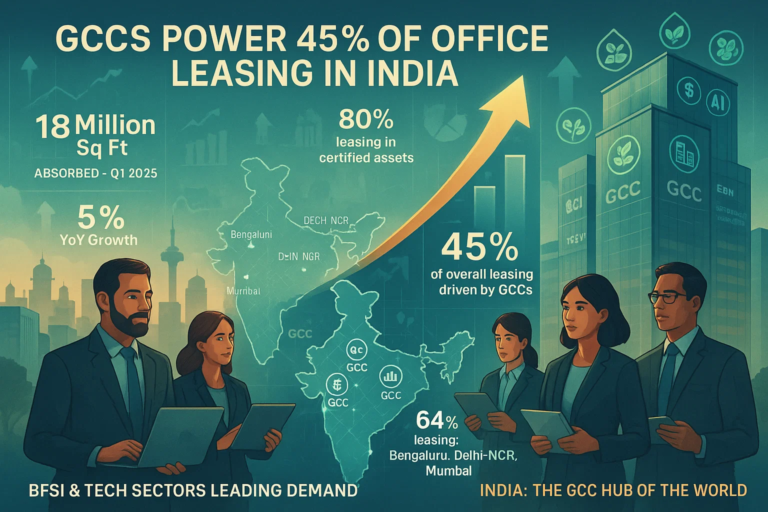 India’s GCC Sector Drives Office Leasing Boom, Absorption Hits 18 Million Sq Ft in Q1 2025
