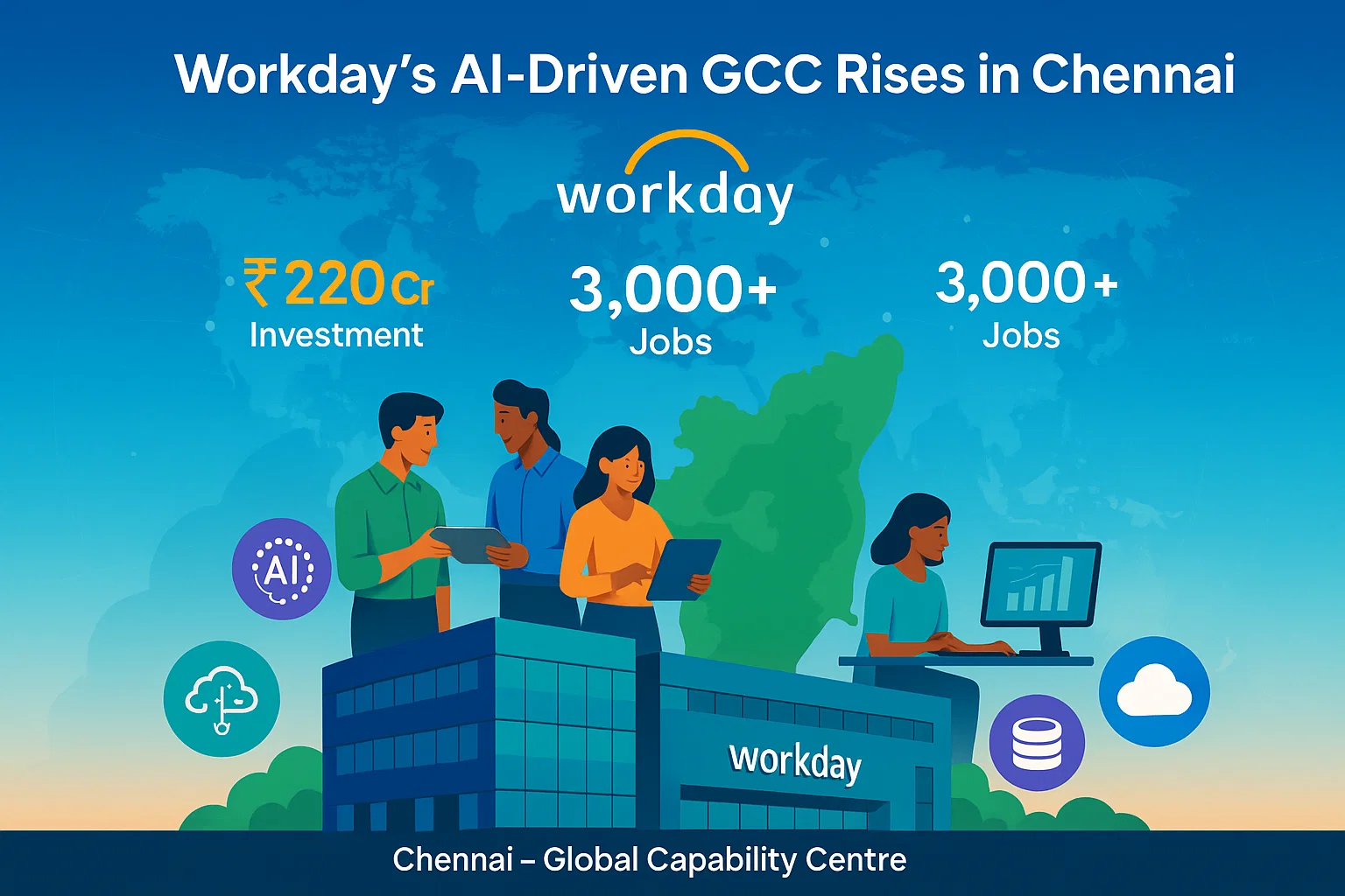 US-based cloud-based software provider Workday is setting up a Global Capability Center (GCC) in Chennai, Tamil Nadu, with a significant investment of around Rs 220 crores. 